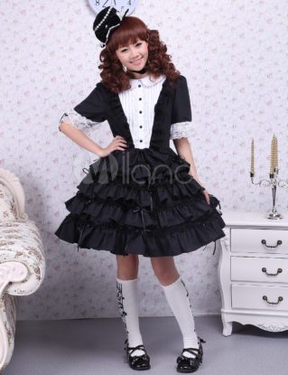 Black And White Buttons Lace Cotton Gothic Lolita Dress steampunk buy now online