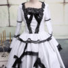 Eleagant White Lolita OP Dress Long Sleeves Black Lace Trim Two-layer steampunk buy now online