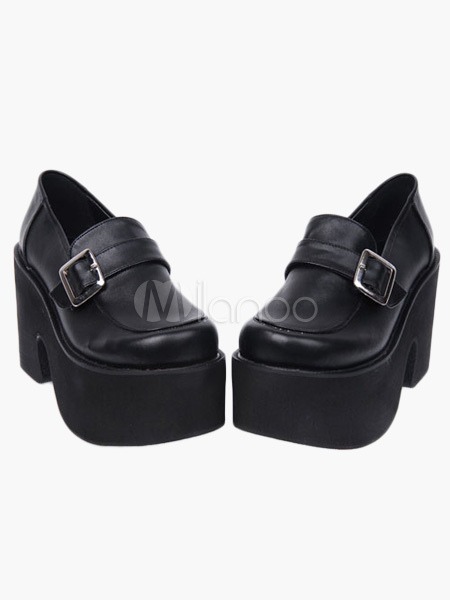 Gothic Black Lolita Heels Shoes High Platform Shoes Strap Buckle Designed steampunk buy now online
