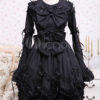 Elegant Gothic Black Cotton Lolita OP Dress Long Sleeves Lace Trim Bows Ruffles steampunk buy now online