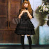 Black Cotton Lolita One-piece Dress Short Sleeves Shirring Lace Up Ruffles Bows steampunk buy now online