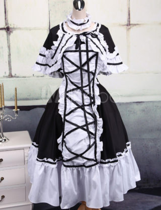Cotton Black And White Lace Ruffles Cotton Gothic Lolita Dress steampunk buy now online