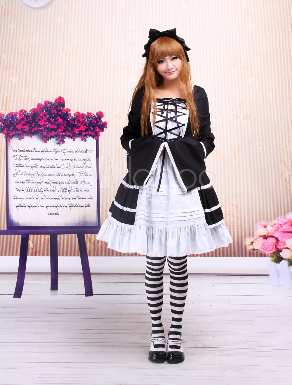 Cotton Black And White Long Sleeves Cotton Gothic Lolita Dress steampunk buy now online
