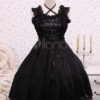Pure Black Cotton Lolita Jumper Skirt Lace Trim Lace Up Waist Belt steampunk buy now online