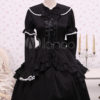 Cotton Black Loltia OP Dress Long Sleeves Lace Up Layered Ruffles Bow steampunk buy now online
