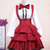 Cotton White Long Sleeves Blouse And Black Ruffles Lolita Skirt Outfit steampunk buy now online
