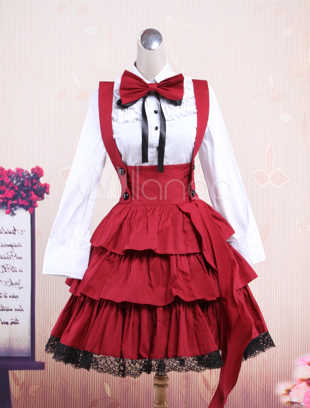 Cotton White Long Sleeves Blouse And Black Ruffles Lolita Skirt Outfit steampunk buy now online