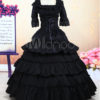 Gothic Lolita Victorian Black Ruffled Cotton Floor Length Long Dress steampunk buy now online