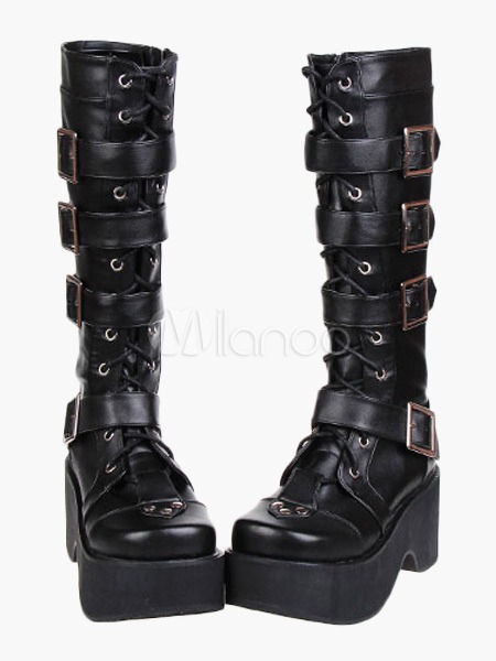 Gothic Black Lolita Boots Platform Shoes Buckles Shoelaces steampunk buy now online