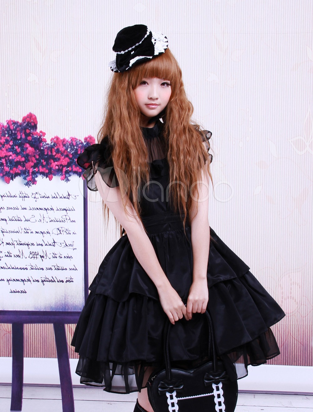 Rayon Yarn Black Lolita OP Dress with Ruffles Waist Belt steampunk buy now online