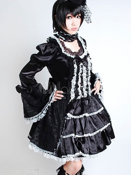 Black Terry Gothic Lolita Dress for Girls steampunk buy now online