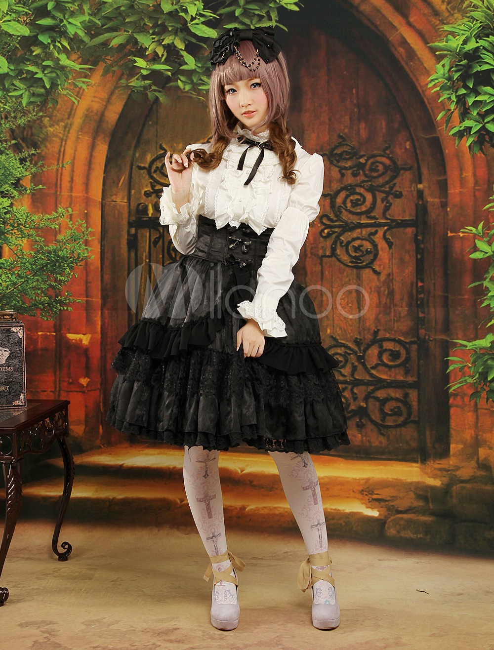 Gothic Style Black Ruffles Jacquard Lolita Skirts steampunk buy now online