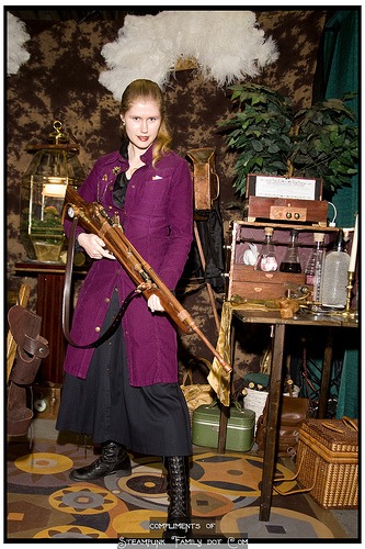 Alternative Living Expo Steampunk lady with rifle at Alternative Living Expo steampunk buy now online