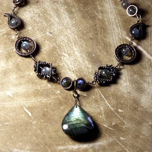 steampunk Jewelry made by CatherinetteRings Necklace OOAK with LABRADORITE   Steampunk Necklace OOAK with LABRADORITE steampunk buy now online