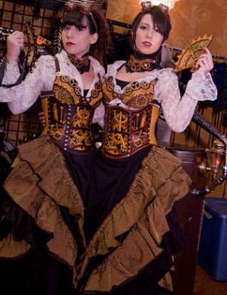 Leather Clockwork corset twin ladies at Steampunk Worlds Fair steampunk buy now online