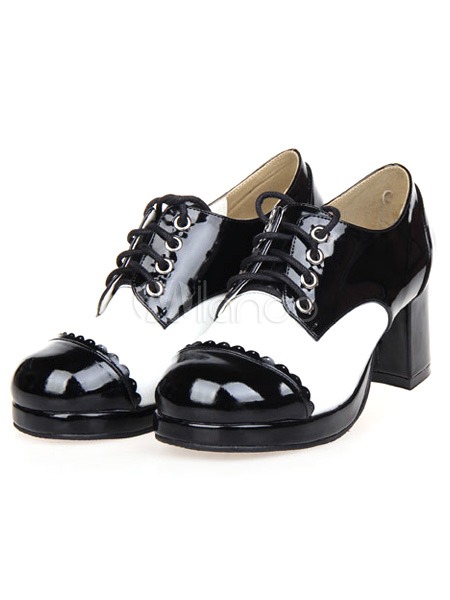 Gothic Lolita Chunky Heels Shoes Tow-tone with Shoelace steampunk buy now online