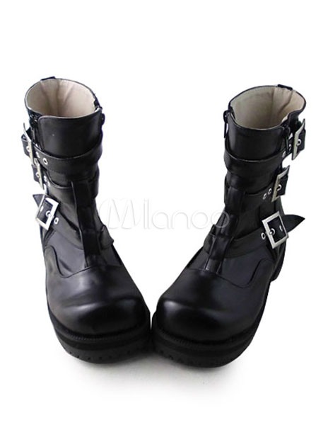 Gothic Matte Black Lolita Short Boots steampunk buy now online