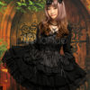 Classic Black Lolita One-piece Dress Long Hime Sleeves Lace Up Layers Lace Trim steampunk buy now online