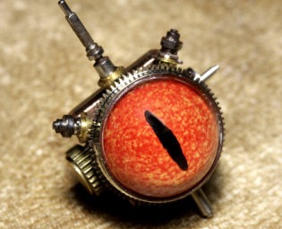 Steampunk Jewelry Tie Tack with clock parts - Orange Yellow Reptile Eye steampunk buy now online