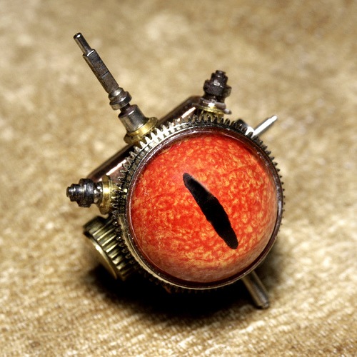 Steampunk Jewelry Tie Tack with clock parts - Orange Yellow Reptile Eye steampunk buy now online