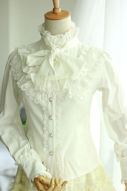 White Lace Synthetic Gothic Lolita Blouse for Women steampunk buy now online