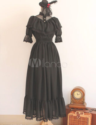 Tailor Made Only Gothic Black Cotton Knotted Lolita Dress steampunk buy now online
