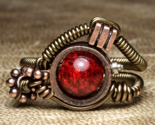 steampunk Jewelry Ring made by CatherinetteRings - Red Crackle glass beads steampunk buy now online