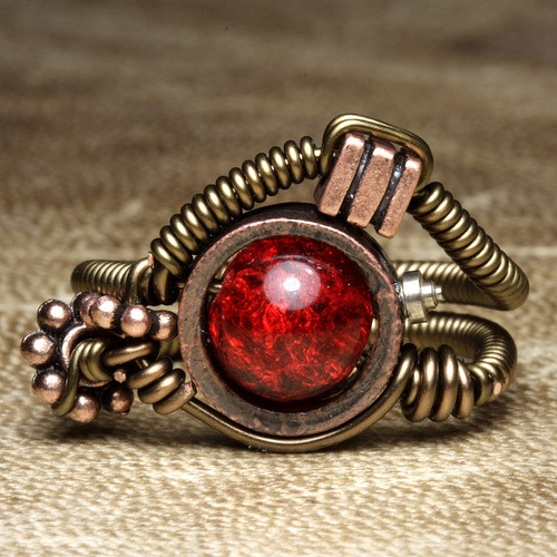 steampunk Jewelry Ring made by CatherinetteRings - Red Crackle glass beads steampunk buy now online