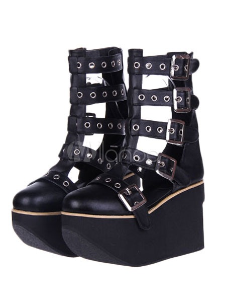 Gothic Black Lolita Sandals High Platform Shoes Straps Buckles steampunk buy now online