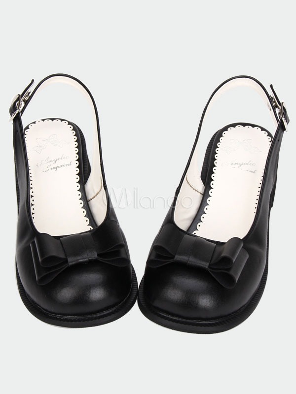 Gothic Black Lolita Shoes Low Square Heels Shoes Bow Decor Buckle steampunk buy now online