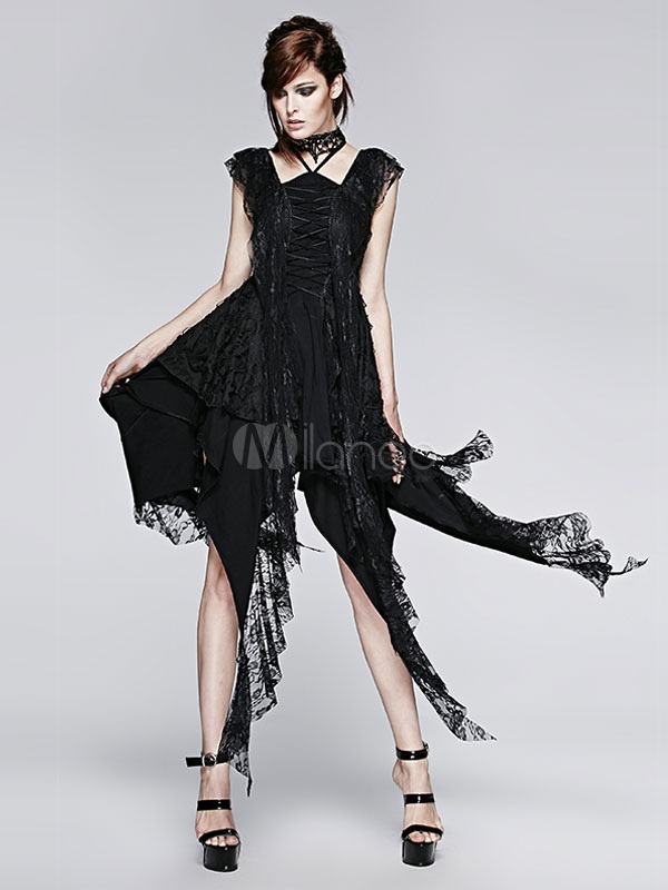 Gothic Vampire Dress With Irregular Hemline Steampunk Laced Dress steampunk buy now online
