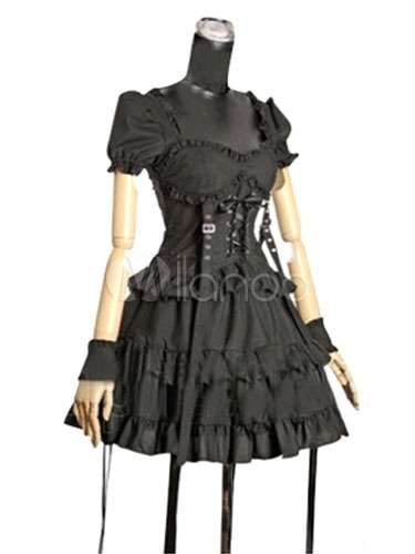Black Cotton Gothic Lolita One-Piece for Women steampunk buy now online