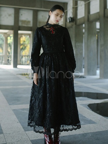 Gothic Black Knotted Lace Lolita Dress steampunk buy now online