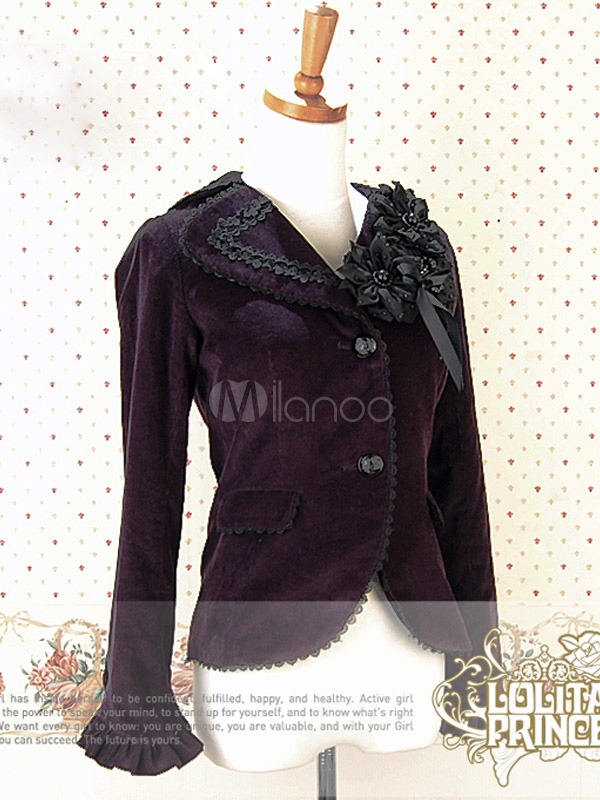 Gothic Purple Flowers Lace Cotton Lolita Coat steampunk buy now online