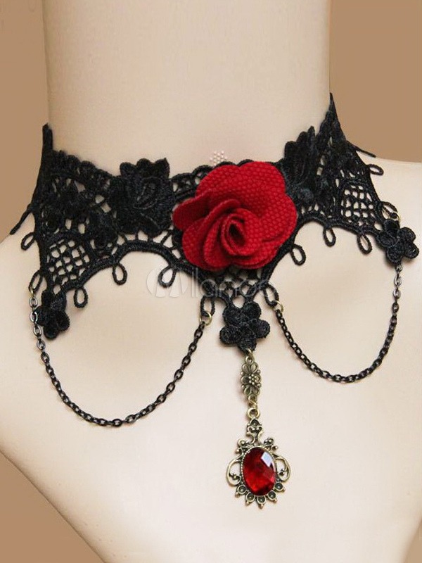 Gothic Black Rose Cotton Lolita Necklace steampunk buy now online