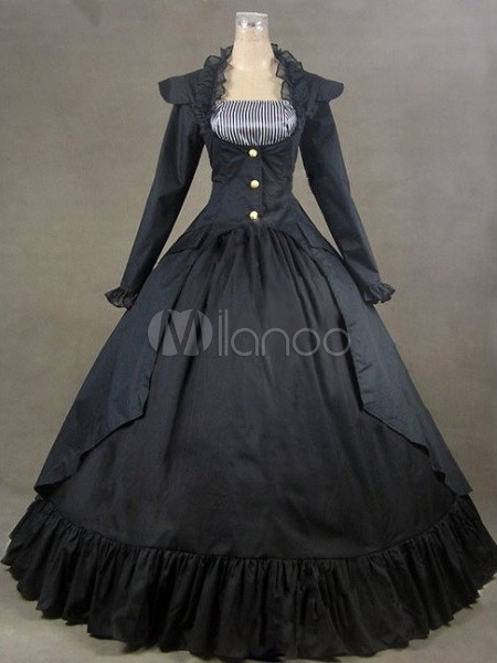 Gothic Black Short Sleeves Poplin Lolita One-Piece steampunk buy now online