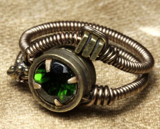 Steampunk Jewelry Ring with Flawless Chrome Diopside stone made by CatherinetteRings steampunk buy now online