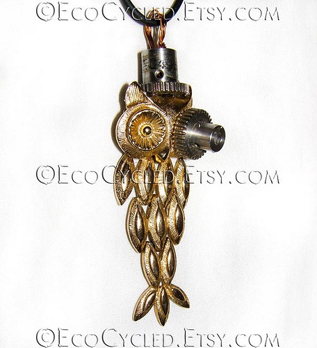 Steampunk Golden Owl with Gears Necklace steampunk buy now online