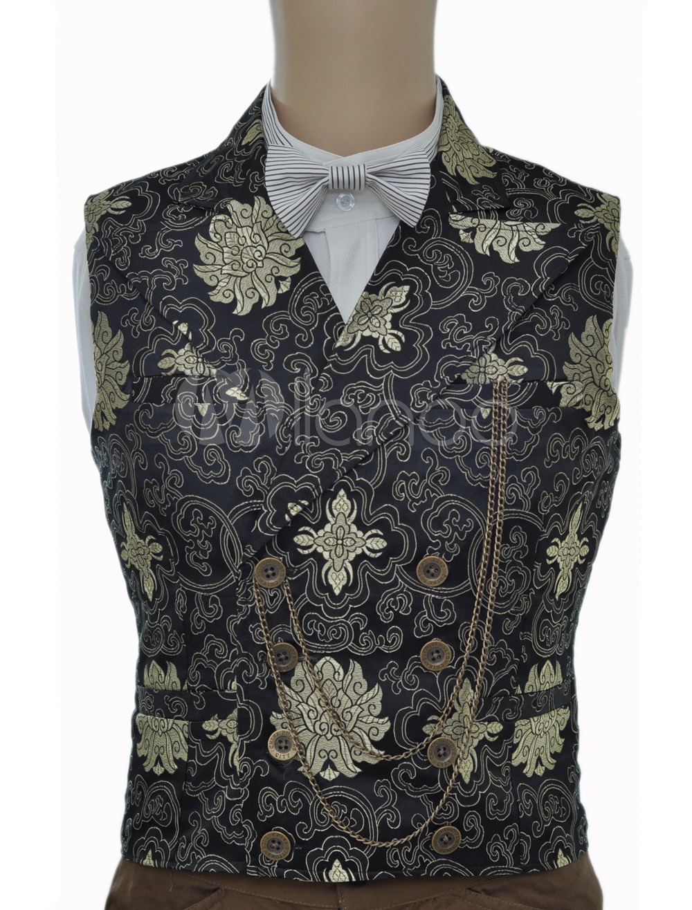 Black Jacquard Floral Steampunk Waistcoat For Halloween - Buy Online