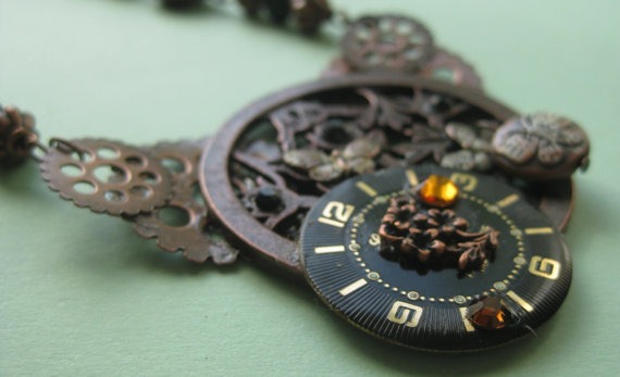 Steampunk Watch Face Necklace, Steampunk Butterfly Necklace, Copper Butterfly Necklace by GildedButterflyStudi steampunk buy now online