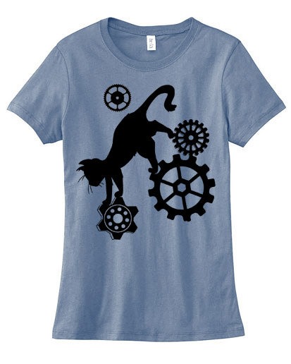 Cat T-shirt Pastel Goth Shirt black cat tee steampunk gears kawaii noir cute womens top fantasy magic gothic lolita purple blue kitten by gesshokudesigns steampunk buy now online