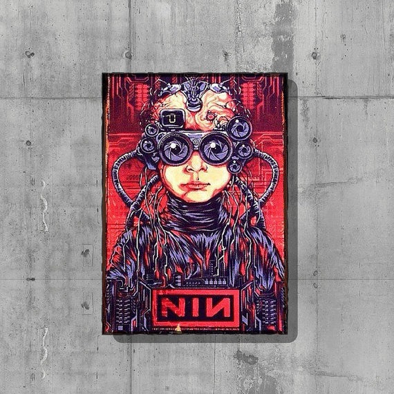 Nine inch nails - nine inch nails poster - NIN art - wood art - trent Reznor - handmade wood decor - industrial - steampunk - music poster by Liedroom steampunk buy now online