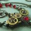 Steampunk Watch Gear Necklace, Victorian Watch Gear Necklace, Watch Gear Necklace, Red Crystal Necklace, Necklace 38" Long by GildedButterflyStudi steampunk buy now online