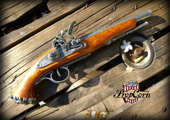 LeChuck Pirate ghost flintlock pistol for caribbean pirates, steampunk outfits, ren fair costumes, decoration for LARP or cosplay by PropCornShop steampunk buy now online