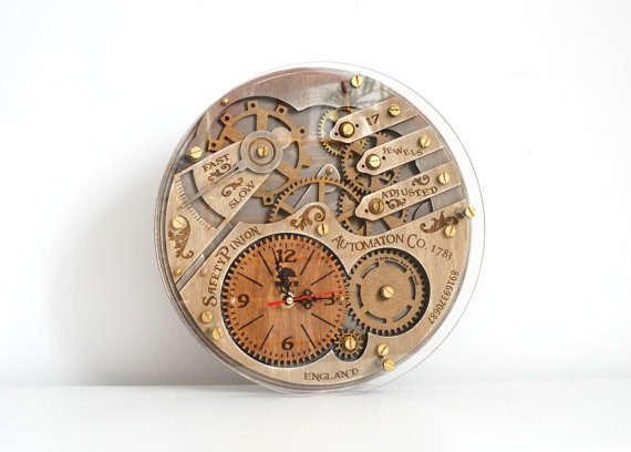 Automaton 1783 vintage wooden wall clock (personalization available) by wandrstore steampunk buy now online