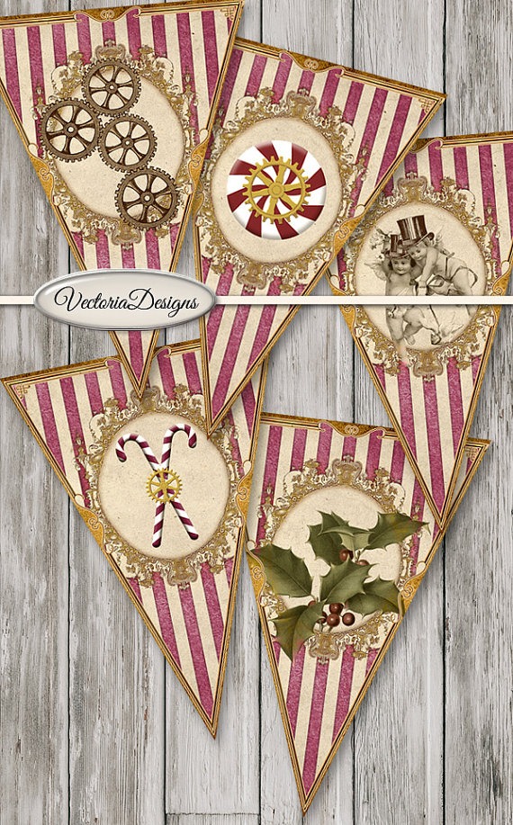 Steampunk Christmas Banner printable banner christmas party decor diy crafting instant download digital collage sheet - 1254VEDEBXCM by VectoriaDesigns steampunk buy now online