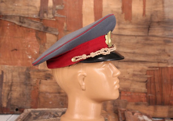 Vintage Land Forces Cap, Gray Red Military Hat, Soviet Officer's Military Hat Cap, Officer's Dress Cap, Wool Firemans Cap, Size: US-6 3/4 by TheVintageEurope steampunk buy now online