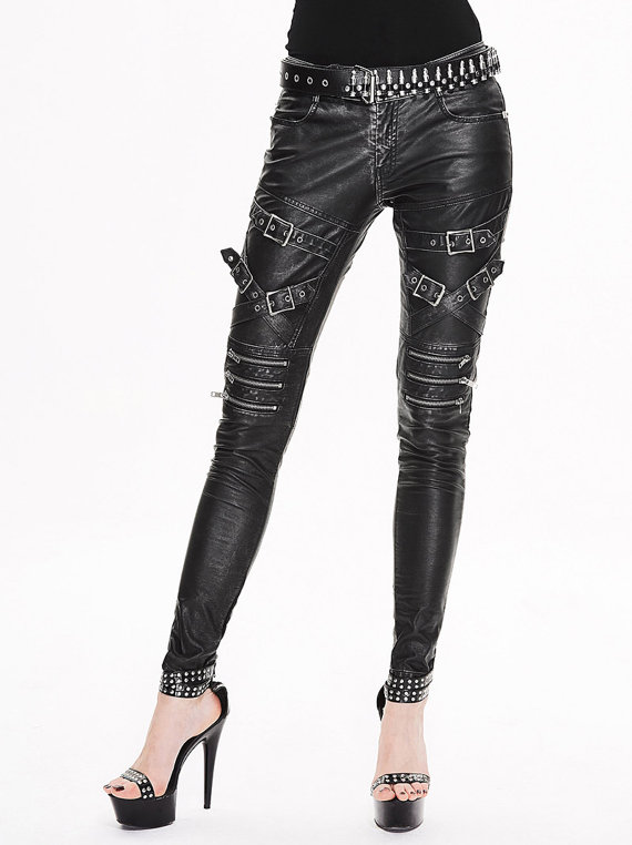 Steampunk Goth Women Rock PU Trousers Street Slim Black Leather Tight Pants by SteelSir steampunk buy now online