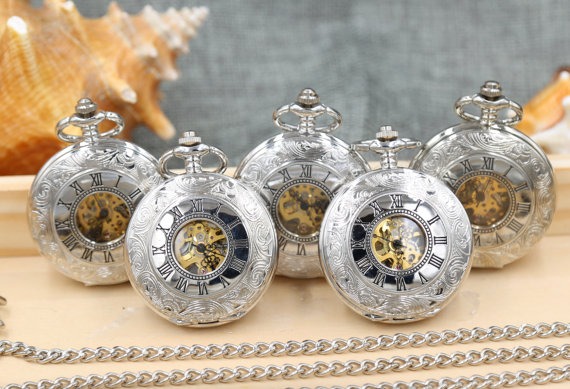 Set of 10 Personalized Steampunk Pocket Watch Mens Mechanical Antique Silver Roman Numerals Watch With Chain by PocketWatchEngraved steampunk buy now online