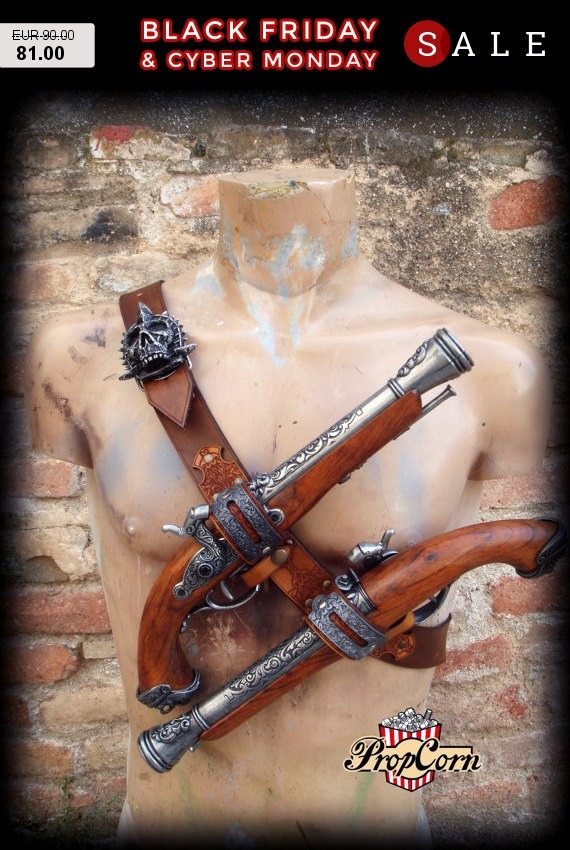 Blackfriday Sale! Pirate baldric belt with two flintlock pistol holder for assassin cosplay costume reenactment or LARP by PropCornShop steampunk buy now online